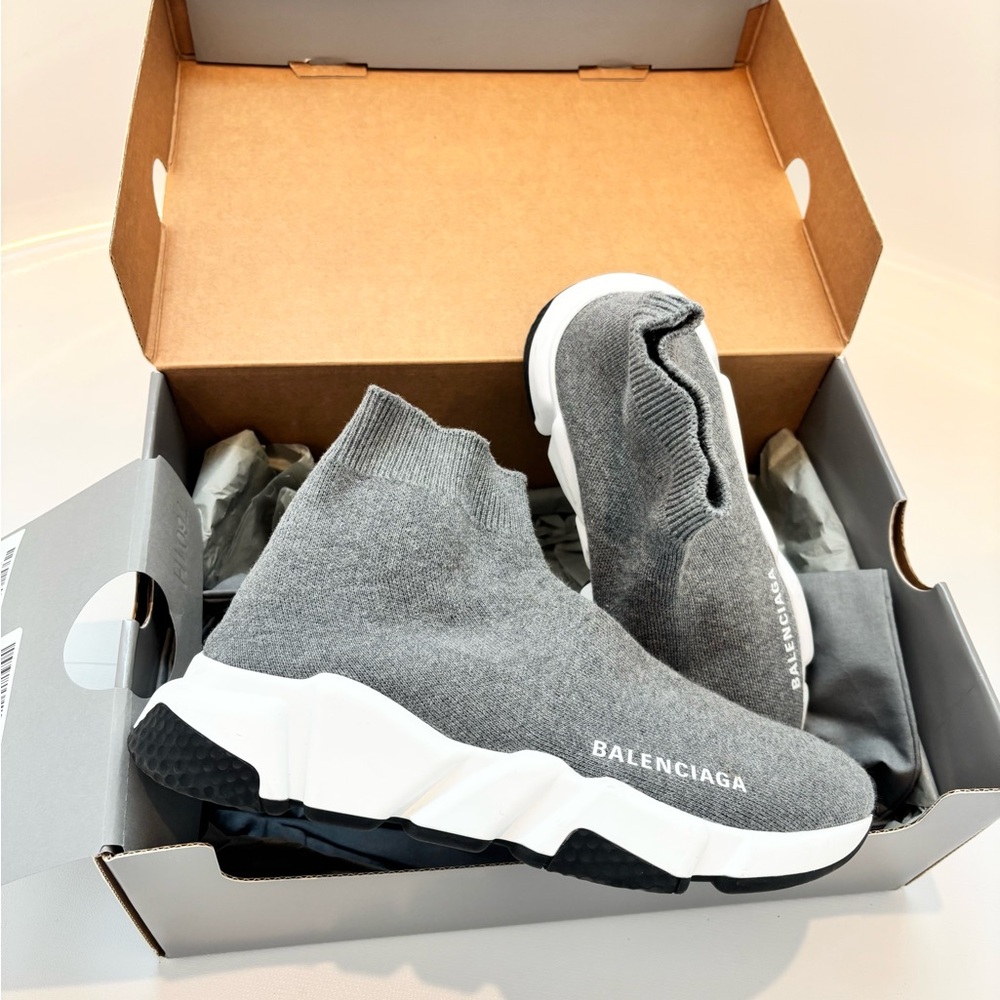 Balenciaga Gray and Black Speed LT Sneakers